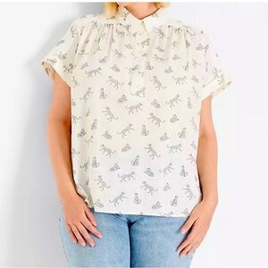 Lane Bryant White and Gray Blouse with Nature-Inspired Design
